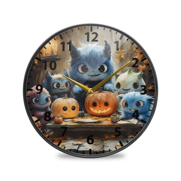 Adorable Little Monsters Wall Clock Modern Decor Acrylic Clock Golden Hands 9.5in