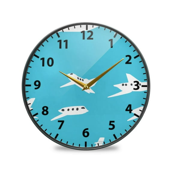 Airplane Pattern Wall Clock Modern Decor Acrylic Clock Golden Hands 11.9in