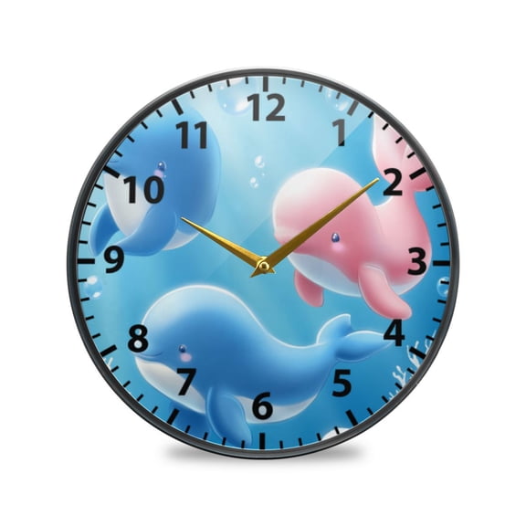 Acrylic Wall and Table Clock Animated Dolphin 9.5in Modern Decor with Golden Hands