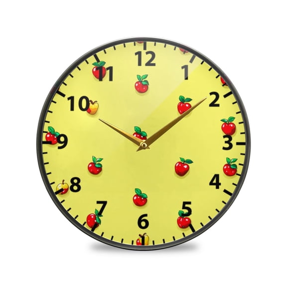 Acrylic Wall and Table Clock Apples Pattern Design 11.9in Modern Decor with Golden Hands
