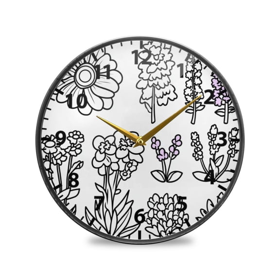 Acrylic Wall and Table Clock Art Floral Illustrations 9.5in Modern Decor with Golden Hands