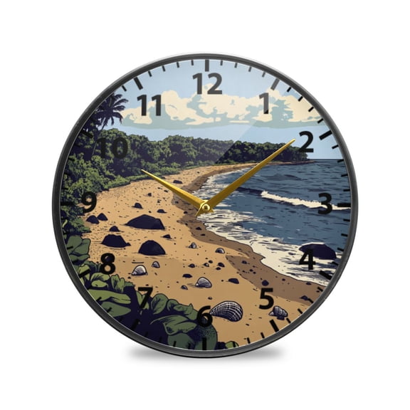 Acrylic Wall and Table Clock Beach 11.9in Modern Decor with Golden Hands
