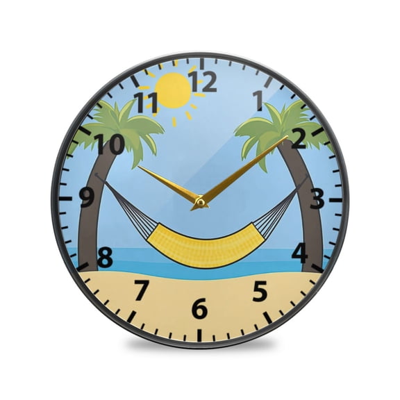 Beach Palm Trees Wall Clock Modern Decor Acrylic Clock Golden Hands 9.5in