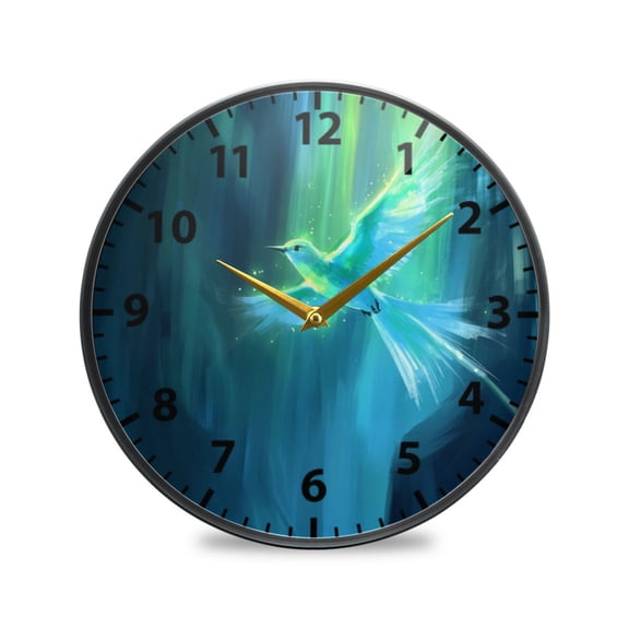 Acrylic Wall and Table Clock Bird Drawing 9.5in Modern Decor with Golden Hands
