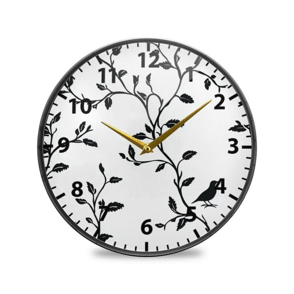 Black Silhouette Pattern Wall Clock Modern Decor Acrylic Clock Golden Hands 9.5in