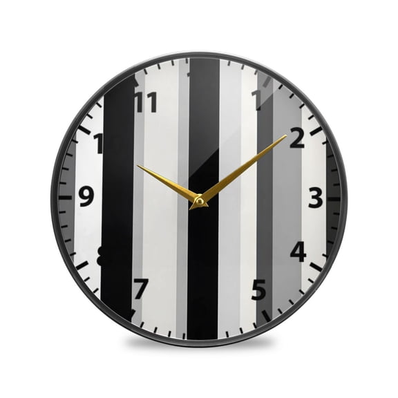 Acrylic Wall and Table Clock Black White and Gray Stripes 9.5in Modern Decor with Golden Hands