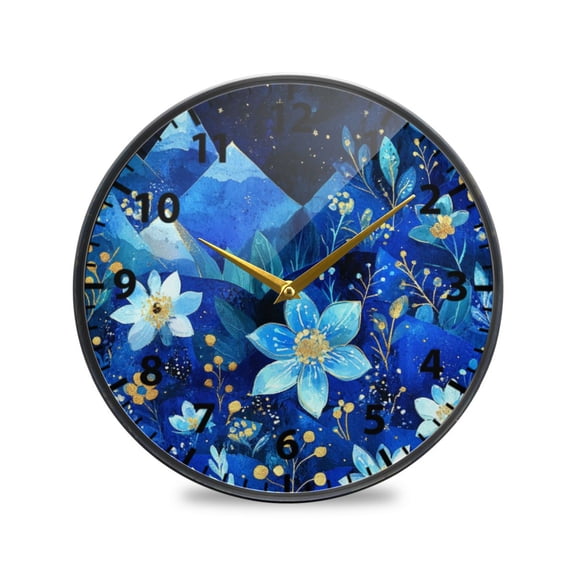 Acrylic Wall and Table Clock Blue Dream Flowers 9.5in Modern Decor with Golden Hands