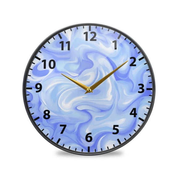Acrylic Wall and Table Clock Blue and White Soft Pattern 9.5in Modern Decor with Golden Hands