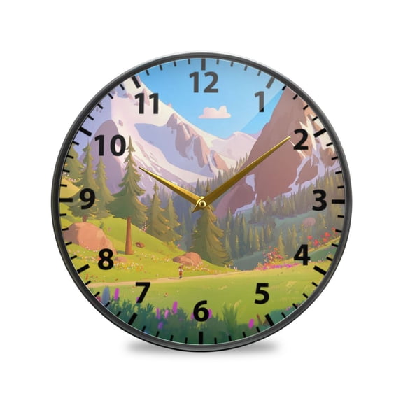 Breathtaking Mountain Wall Clock Modern Decor Acrylic Clock Golden Hands 11.9in