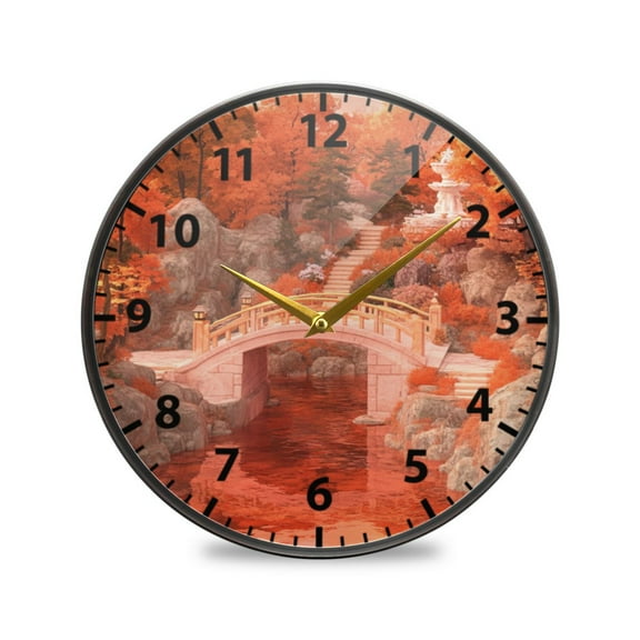Acrylic Wall and Table Clock Bridge Flowing Water 9.5in Modern Decor with Golden Hands