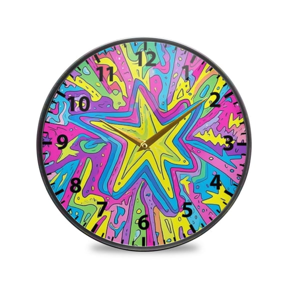 Brightly Colored Star Wall Clock Modern Decor Acrylic Clock Golden Hands 11.9in