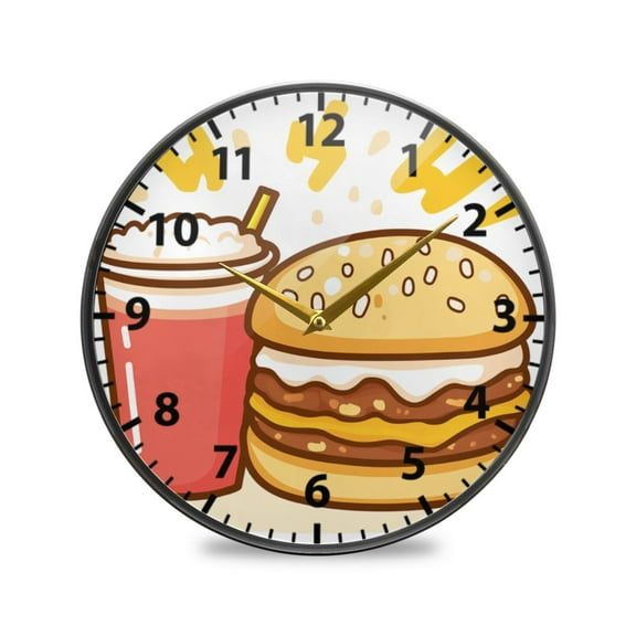 Burger Cola Wall Clock Modern Decor Acrylic Clock Golden Hands 11.9in