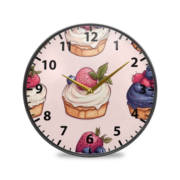 Cake Pattern Wall Clock Modern Decor Acrylic Clock Golden Hands 11.9in