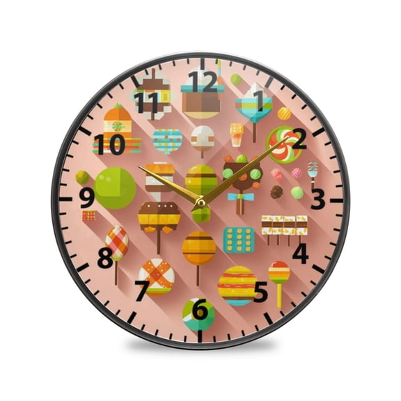 Candy Pattern Design Wall Clock Modern Decor Acrylic Clock Golden Hands 9.5in