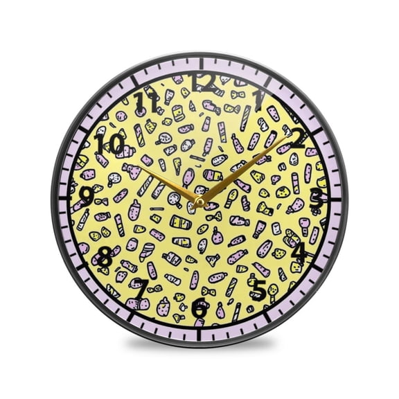 Candy Pattern Design Wall Clock Modern Decor Acrylic Clock Golden Hands 9.5in