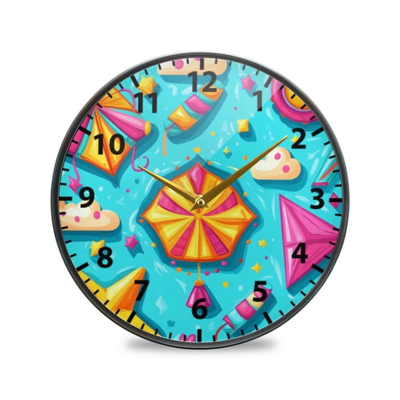 Candy Pattern Design Wall Clock Modern Decor Acrylic Clock Golden Hands 9.5in