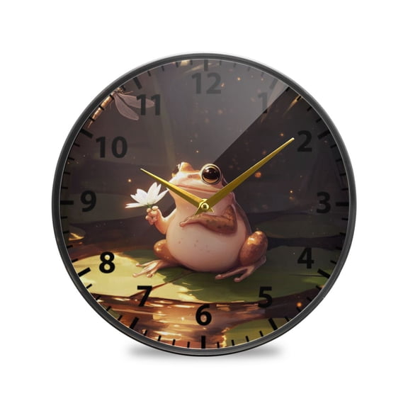 Cartoon Frog Wall Clock Modern Decor Acrylic Clock Golden Hands 9.5in