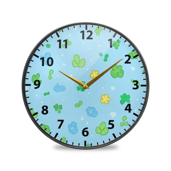 Cartoon Leaf Print Wall Clock Modern Decor Acrylic Clock Golden Hands 9.5in