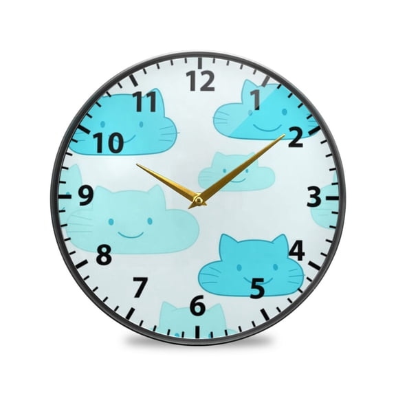 Acrylic Wall and Table Clock Cat Faced Clouds Pattern 9.5in Modern Decor with Golden Hands