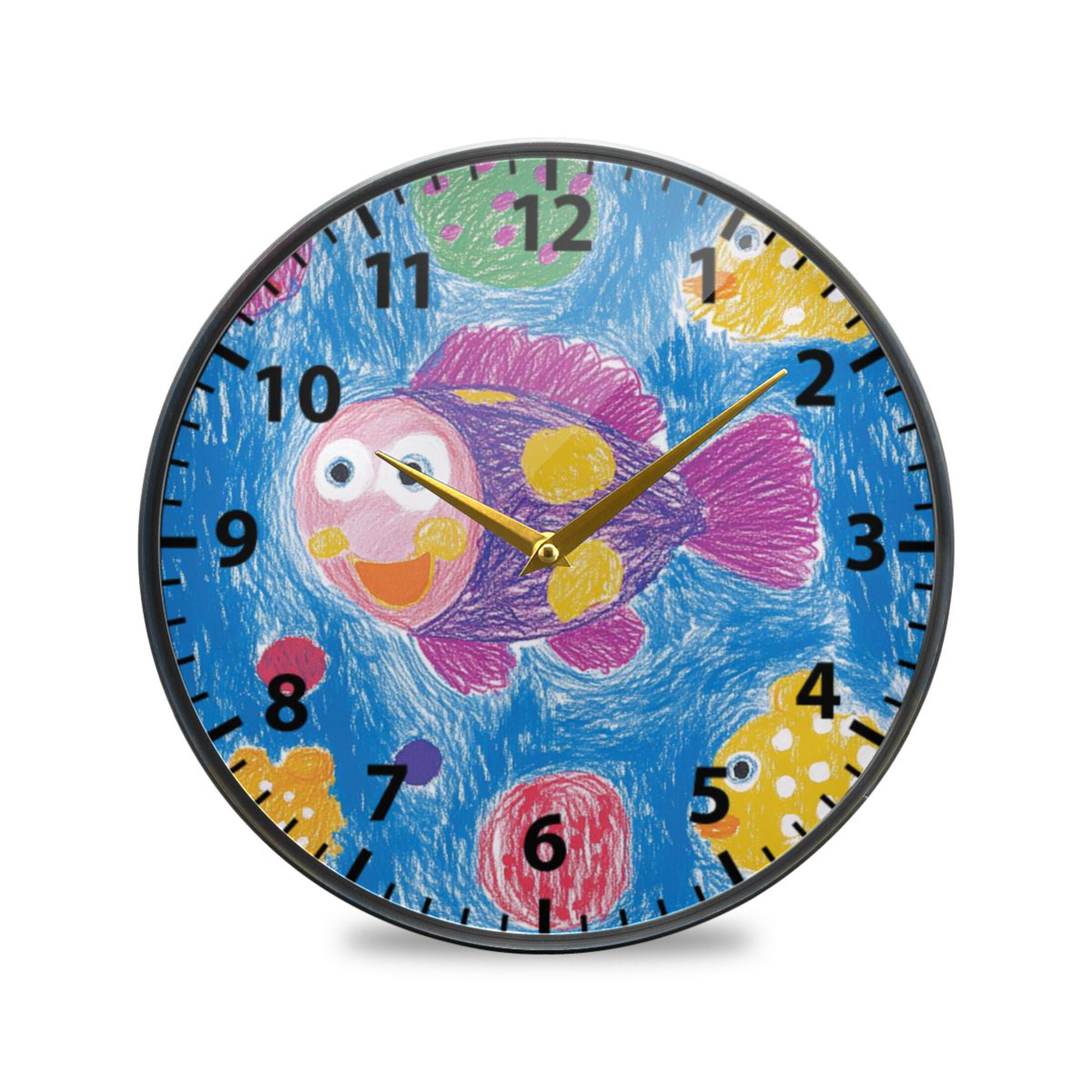 Acrylic Wall and Table Clock Child's Drawing Fish 11.9in Modern Decor ...