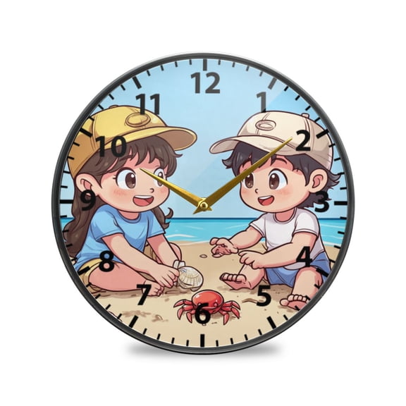 Acrylic Wall and Table Clock Children's Beach 9.5in Modern Decor with Golden Hands