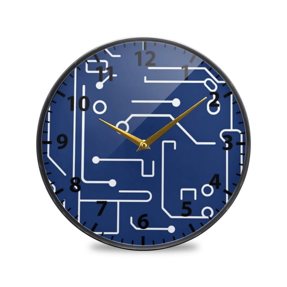 Circuit Board Pattern Wall Clock Modern Decor Acrylic Clock Golden Hands 9.5in