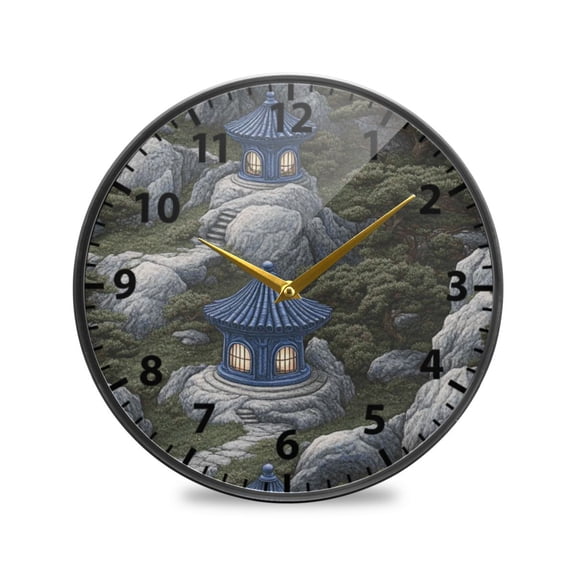 Classical Architecture Wall Clock Modern Decor Acrylic Clock Golden Hands 11.9in