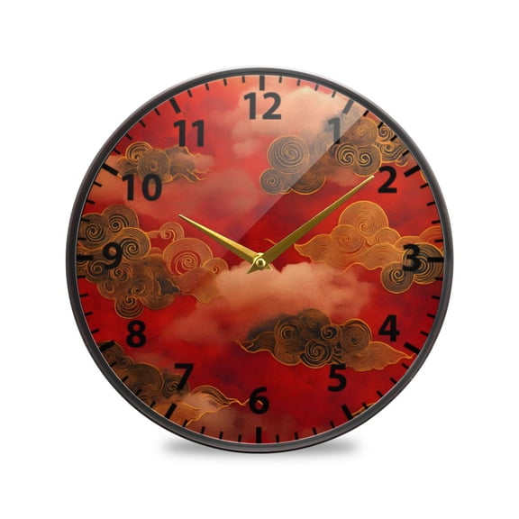 Acrylic Wall and Table Clock Cloud Pattern Chinese Traditional 11.9in Modern Decor with Golden Hands