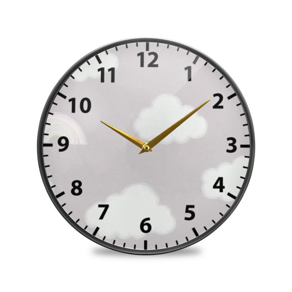 Acrylic Wall and Table Clock Cloud and Rainbow Pattern 9.5in Modern Decor with Golden Hands