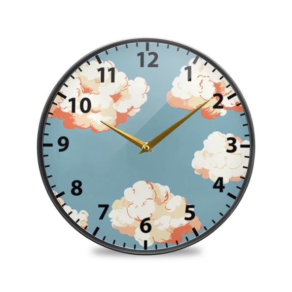 Clouds Pattern Wall Clock Modern Decor Acrylic Clock Golden Hands 9.5in