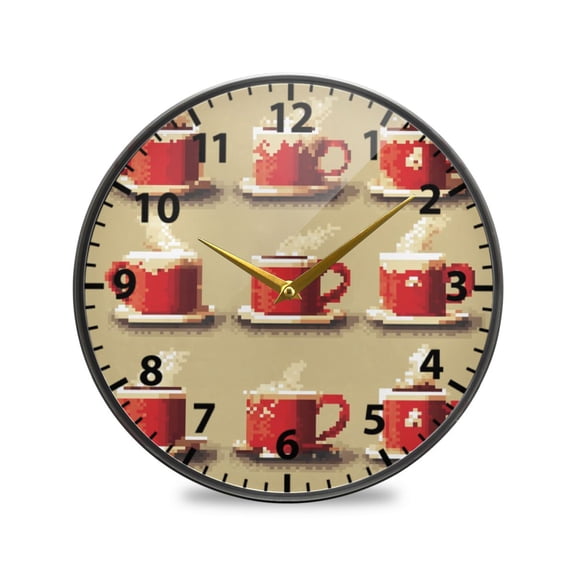 Coffee Cups Wall Clock Modern Decor Acrylic Clock Golden Hands 9.5in