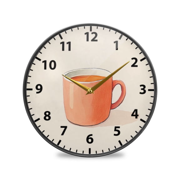 Coffee Pattern Wall Clock Modern Decor Acrylic Clock Golden Hands 11.9in