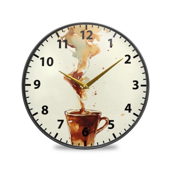 Acrylic Wall and Table Clock Coffee Pattern Design 9.5in Modern Decor with Golden Hands