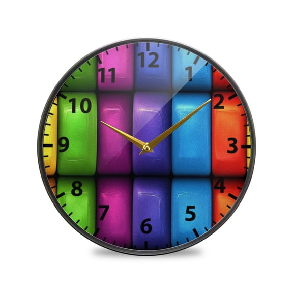 Color Box Pattern Wall Clock Modern Decor Acrylic Clock Golden Hands 11.9in