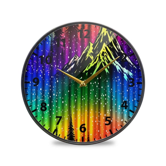 Colorful Aurora Mountains Wall Clock Modern Decor Acrylic Clock Golden Hands 9.5in