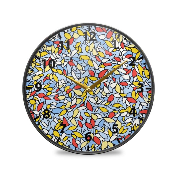 Colorful Leaf Pattern Wall Clock Modern Decor Acrylic Clock Golden Hands 9.5in