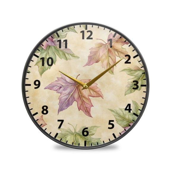 Acrylic Wall and Table Clock Colorful Maple Leaves 11.9in Modern Decor with Golden Hands