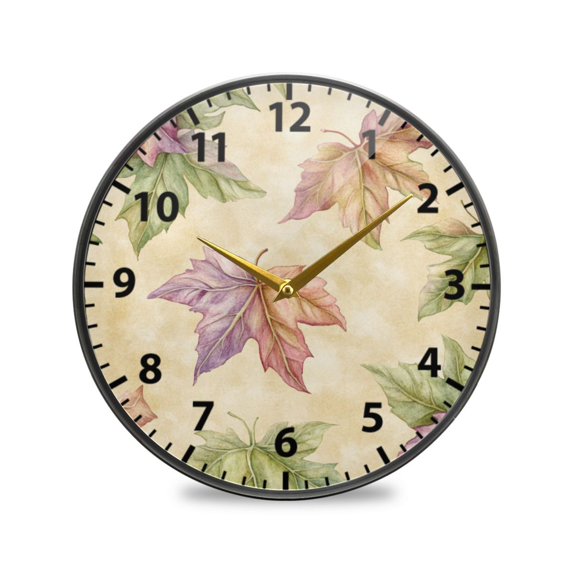Acrylic Wall and Table Clock Colorful Maple Leaves 11.9in Modern Decor with Golden Hands