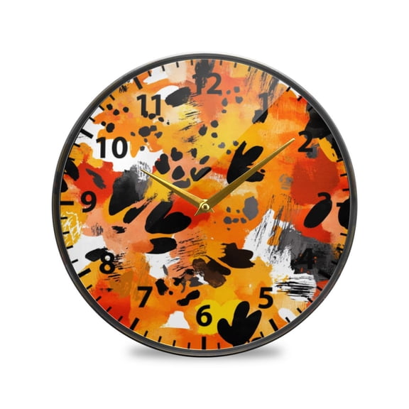 Colorful Painting Patterns Wall Clock Modern Decor Acrylic Clock Golden Hands 9.5in
