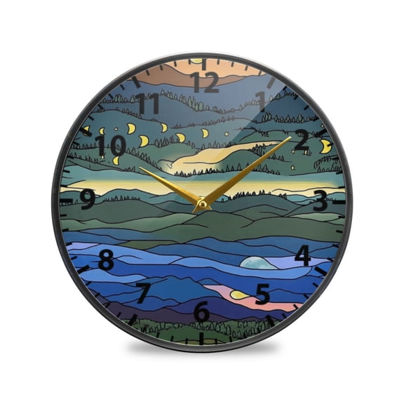 Comfortable Scenery Pattern Wall Clock Modern Decor Acrylic Clock Golden Hands 11.9in