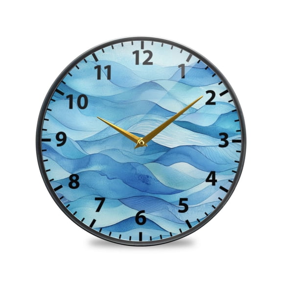 Cool Toned Waves Pattern Wall Clock Modern Decor Acrylic Clock Golden Hands 9.5in