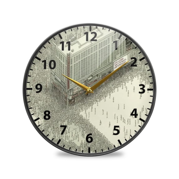 Crowded Urban Scene Wall Clock Modern Decor Acrylic Clock Golden Hands 11.9in
