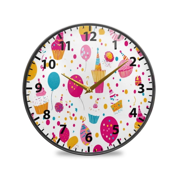 Cupcakes and Balloons Wall Clock Modern Decor Acrylic Clock Golden Hands 11.9in