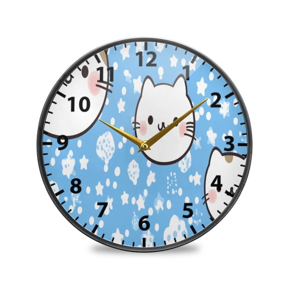 Acrylic Wall and Table Clock Cute Cat Faces 9.5in Modern Decor with Golden Hands