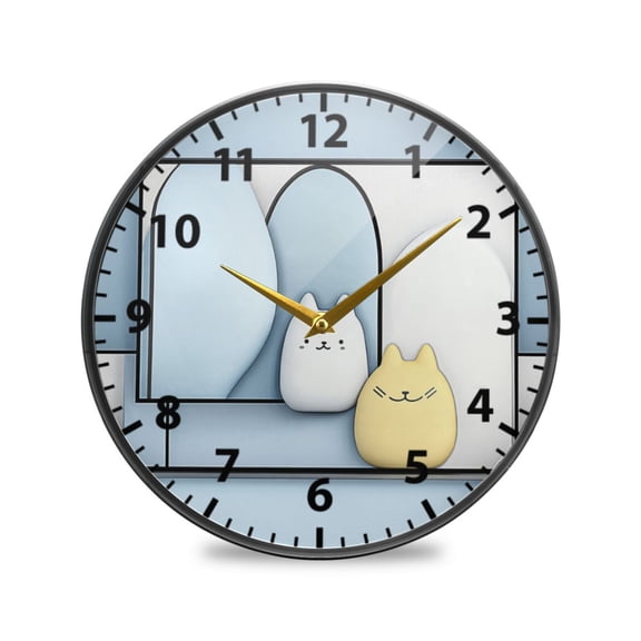 Cute Cat Theme Pattern Wall Clock Modern Decor Acrylic Clock Golden Hands 9.5in