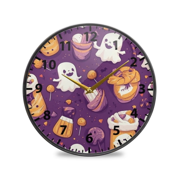 Acrylic Wall and Table Clock Cute Ghost Patterns 11.9in Modern Decor with Golden Hands