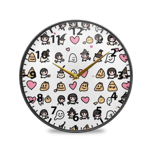 Acrylic Wall and Table Clock Cute Icons Theme 9.5in Modern Decor with Golden Hands
