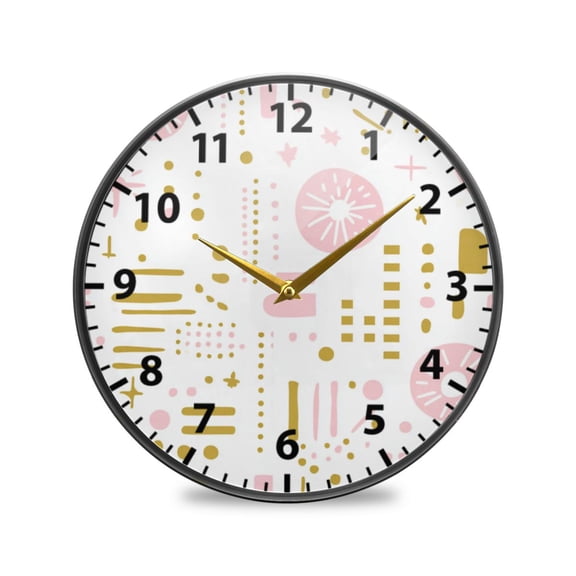Cute Simple Pattern Design Wall Clock Modern Decor Acrylic Clock Golden Hands 11.9in