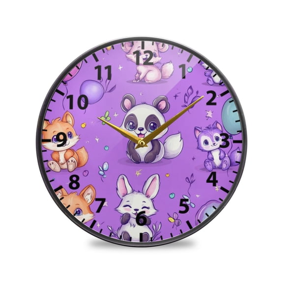 Cute Stylized Pandas Pattern Wall Clock Modern Decor Acrylic Clock Golden Hands 9.5in