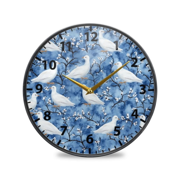 Doves Pattern Wall Clock Modern Decor Acrylic Clock Golden Hands 9.5in